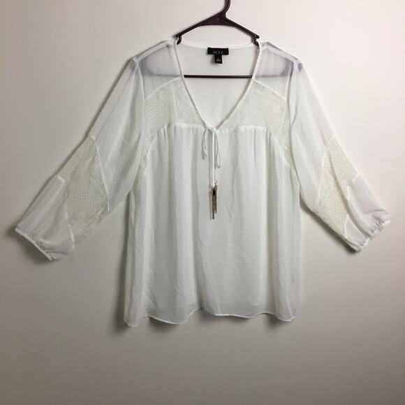 Alyx Boho Blouse with Lace and Tassels White Large - Picture 2 of 12